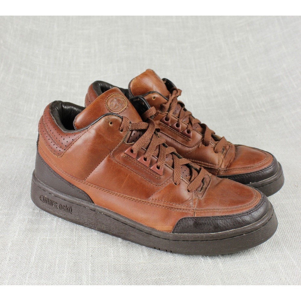 Marc Ecko Mens Leather Mid Top Sneakers Tan Brown Streetwear Shoes US 9.5